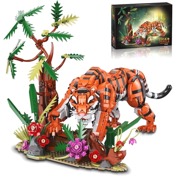 Tiger Building Set with Jungle & Flower for Adults, Compatible with  Wild Animal Collectible Model for Home Office Decor -1650pcs