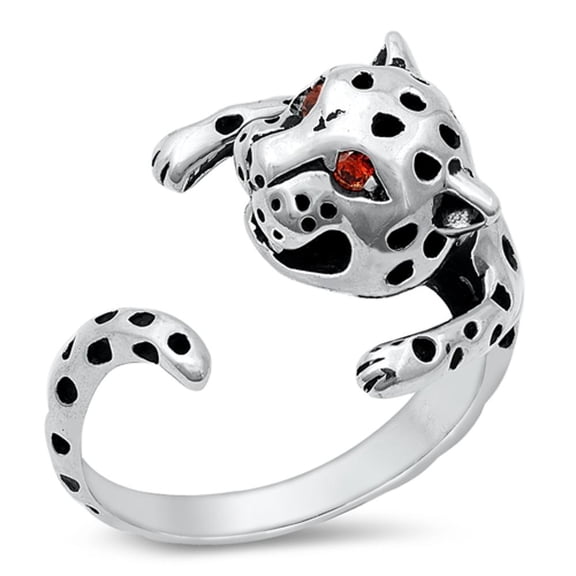 Tiger Cat Leopard Simulated Garnet Ring .925 Sterling Silver Band Red CZ Jewelry Female Size 12