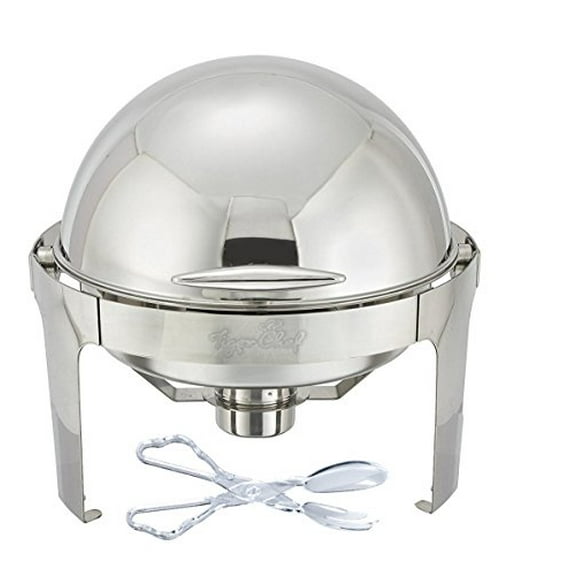 Tiger Chef Chafing Dish Buffet Set - 6 Quart Food Warmer Stainless Steel - Round Roll Top Chafer - Chafing Dish Set with Serving Tong and 2 Chafing Dish Fuel Gels