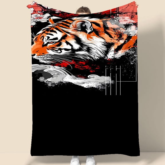 Tiger Cherry Blossom Tapestry 70.07 x 90.55 Inches Japanese Style Wall Hanging Art for Bedroom Living Room Decor