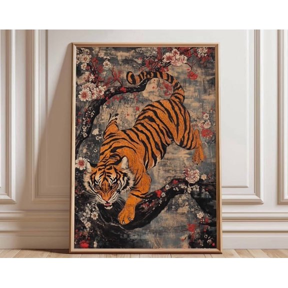 Tiger Cherry Blossom Wall Art Print