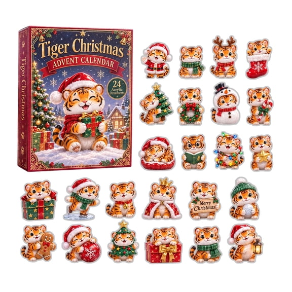 Tiger Christmas Advent Calendar 2026, 24Pcs Playful Acrylic Ornaments, AnimalTheme Tree Hangings, Fun Holiday Gift for Young Kids