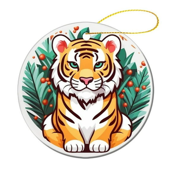 Tiger Christmas Ceramics Ornaments Bengal Tiger Face Two Sides Printed Christmas Ornaments Christmas Xmas Tree Ornament Decoration Hanging Pendant Decor Housewarming Gift