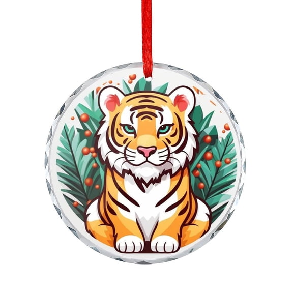 Tiger Christmas Christmas Ornament Bengal Tiger Face Glass Round Ornaments Hanging Craft Collectibles for Xmas Trees Home Party Gifts