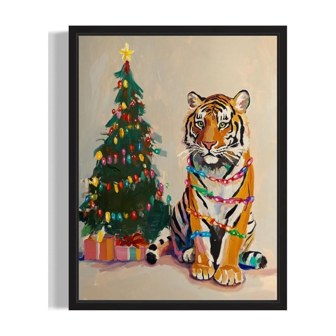 Light Sign Drawing Tiger Christmas Lights Wall Art Print, Holiday Animal Decor - Walmart.com