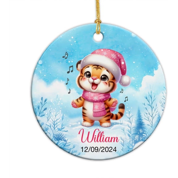 Tiger Christmas Ornament 2025, Personalized Tiger Decor with Name, Tiger Ornament, Customized Tiger Singing Ornament, Baby's First Christmas Ceramic Ornament Gift for New Parents New Baby OXaLYo