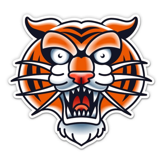 Tiger Classic Tattoo Style - 12" Vinyl Sticker Waterproof Decal