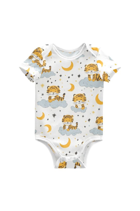 Tiger Cloud Pattern Baby Bodysuits 100% Cotton Short Sleeve for 0-24 Months Baby Golf Outfit 24Months