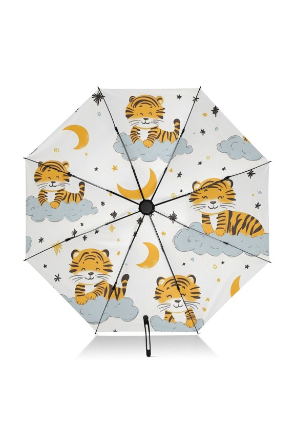 Tiger Cloud Pattern Umbrella Folding Sun Umbrella Travel Auto Open Close Large UV50+ 40in