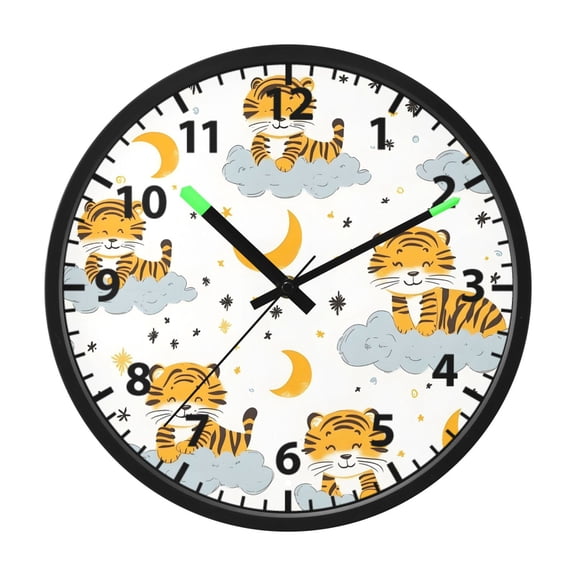 Tiger Cloud Pattern Wall Clock 12 Inch Voice Activated Night Light Silent Non Ticking