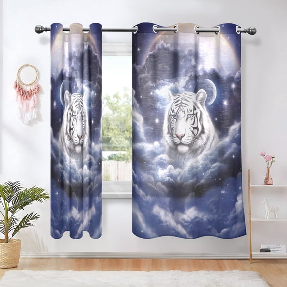 Tiger Clouds and Moon White Blackout Curtains Thermal Insulation 63 inch Grommet for Bedroom Living Room Bathroom Kitchen Windows 2 Pack
