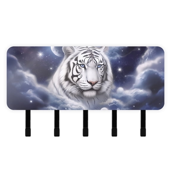 Tiger Clouds and Moon White Mail Holder Organizer Wall Mount with Shelf Key Holder Key Rack with 5 Key Hooks for Wall Decorative