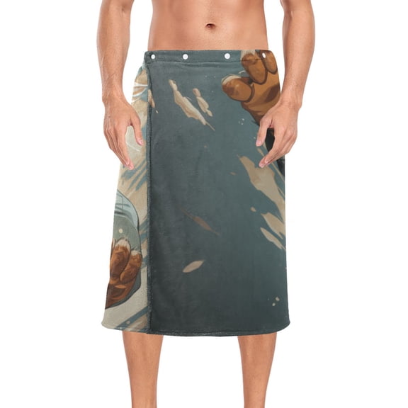 Tiger Coat Bath Towel Wrap for Man Adjustable Shower Wrap Button Closure Body Towel for Sauna Gym