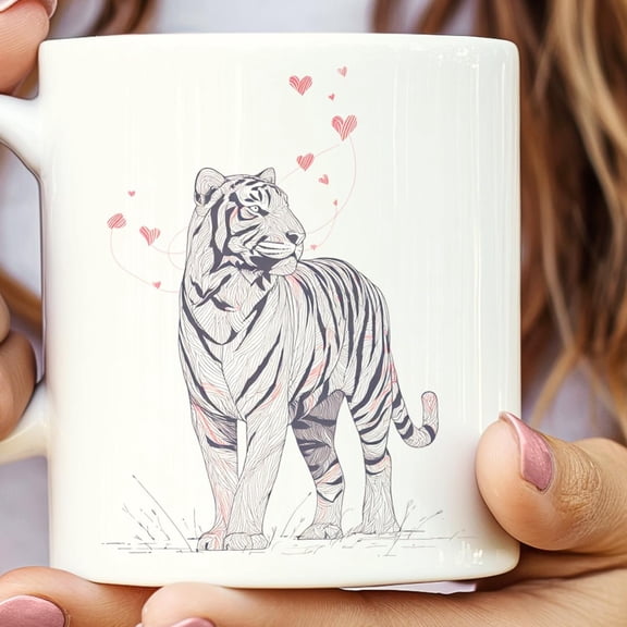 Tiger Coffee Mug | Valentine's Day, Red Hearts, Morning Coffee Cup, Minimalist