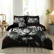 Tiger Comforter Set Queen Size Rose Floral Bedding Set Wild Animal Print 8 Pcs Queen Bed in a Bag Set Boys Teen Room Decor Animal Tiger Bedding Comforter Set with Sheets with 1 Comforter 4 Pillowcase