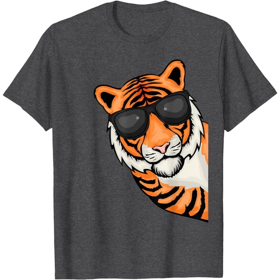 Tiger Cool Glasses Animal Lover Wildcat Softstyle Unisex T-Shirt,Dark Heather Grey Color,Size 4XL