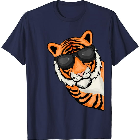 Tiger Cool Glasses Animal Lover Wildcat Softstyle Unisex T-Shirt,Navy Color,Size 5-6T