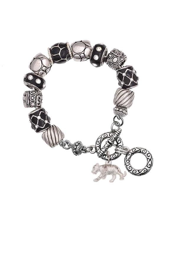 Tiger Cub Black Pebble Bead Charm Bracelet