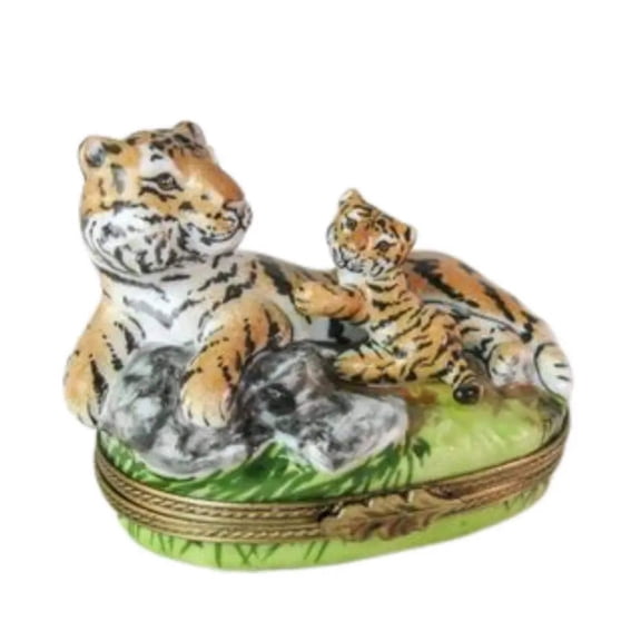 Tiger Cub Playing Limoges Box for Animal Lovers Limoges Box Porcelain Figurine