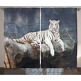 thumbnail image 1 of Ambesonne Tiger Curtains 2 Panel Set, Wildlife Cat on the Rock, 108" x 90", Slate Blue White, 1 of 3