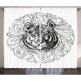 thumbnail image 1 of Ambesonne Tiger Curtains 2 Panel Set, Monochrome Feline Leaves, 108" x 96", Black White, 1 of 3