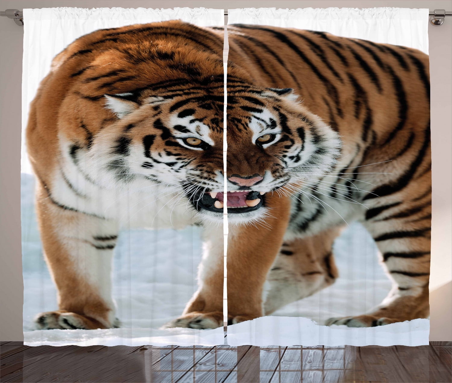 Tiger Curtains 2 Panels Set, Closeup of Panthera Tigris Altaica