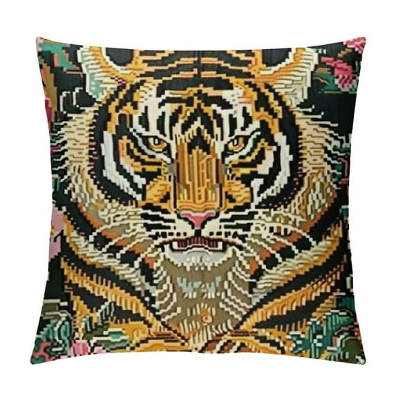 Tiger Cushion Cover Chinoiserie Pillow Covers Animal Print Pillowcase Colorful Pillow Statement Pillow Farmhouse Home Decorative Pillows for Sofa Couch Housewarming Gift