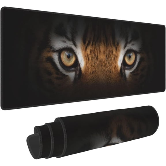 Tiger in Darkness Extended Gaming Mouse Pad Large Desk Mat with Non-Slip Rubber Base and Stitched Edges,Keyboard Mouse Mat Desk Pad for Work,Game,Office,Home 35.4 * 15.7 Inch