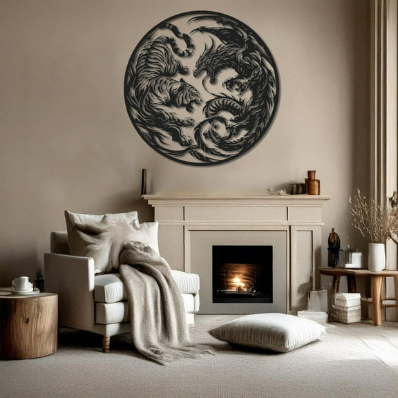 Tiger Dragon Face Off Metal Wall Art