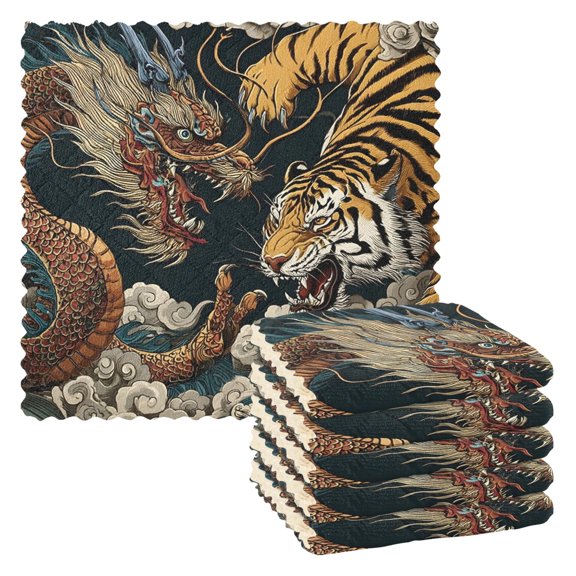 Tiger Dragon Kitchen Cloth Dish Towels for Drying Washing Absorbent Dish Rags Reusable soft kitchen dishcloth set 6 Pack