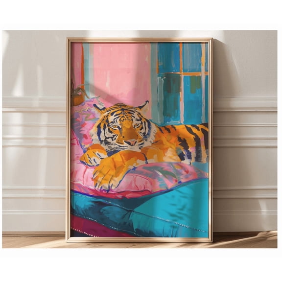 Tiger Drawing Maximalist Decor Trendy Art Prints Tiger Poster Kitsch Decor Bar Cart Decor Bedroom Wall Decor Home Decor Colorful Wall Art For Living Room