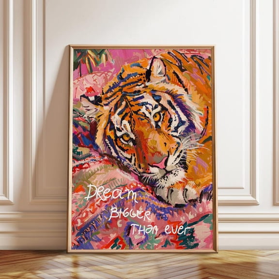 Tiger Dream Bigger Colorful Expressionist Animal Wall Art Print, Unframed Paper Poster 8x10in