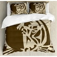 thumbnail image 1 of Tiger Duvet Cover Set, Abstract Big Jungle Cat Predator Feline Grunge Elements Savannah Hunting Action Image, Decorative 3 Piece Bedding Set with 2 Pillow Shams, Queen Size, Brown Tan, by Ambesonne, 1 of 3