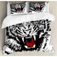 thumbnail image 1 of Tiger Duvet Cover Set, Angry Feline with Black and White Pattern Realistic Eyes Hunting Surviving, Decorative 3 Piece Bedding Set with 2 Pillow Shams, Calking Size, Black Red Yellow, by Ambesonne, 1 of 3