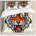 thumbnail image 1 of Tiger Duvet Cover Set, Angry Ready to Attack Beast with Sharp Fangs Jungle Animal Detailed Face of Hunter, Decorative 3 Piece Bedding Set with 2 Pillow Shams, Queen Size, Orange Black, by Ambesonne, 1 of 3