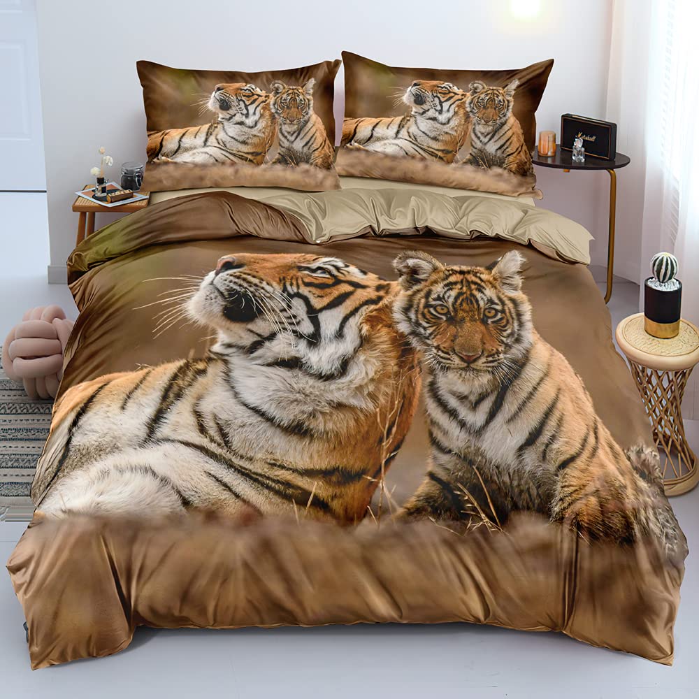 Tiger Duvet Cover Set King Size 3D White Tiger Bedding Sets Wild