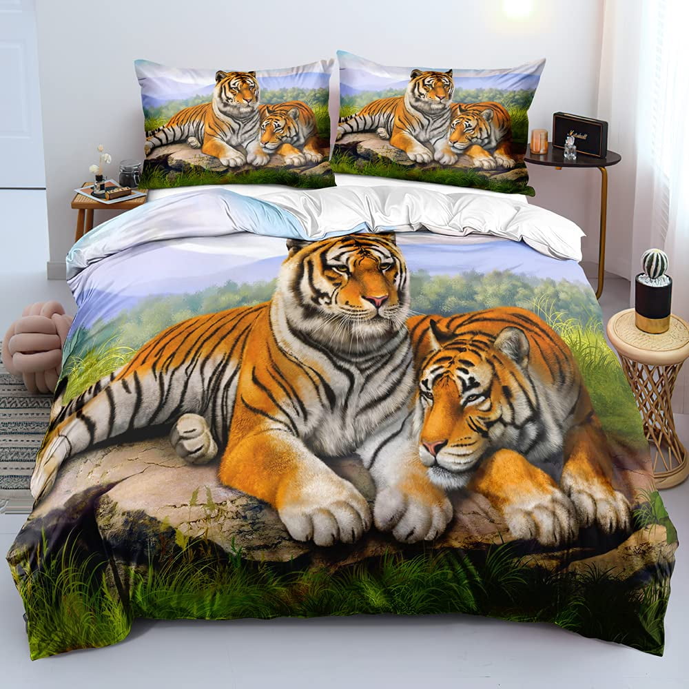 Tiger Duvet Cover Set King Size 3D White Tiger Bedding Sets Wild