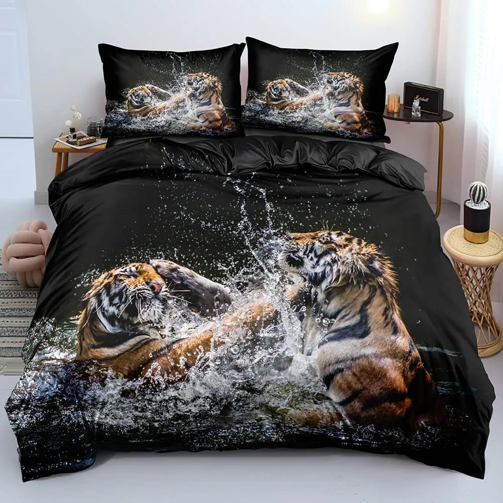 Tiger Duvet Cover Set King Size 3D White Tiger Bedding Sets Wild