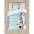 thumbnail image 1 of Tiger Duvet Cover Set, White Bengal Beast Lies Against Snowy Background Eyes Majestic Nature, Decorative 2 Piece Bedding Set with 1 Pillow Shams, Twin Size, Turquoise Black, by Ambesonne, 1 of 3