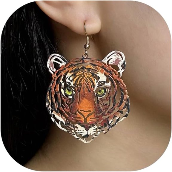 Tiger Earrings for Women Gold Tiger Lion Drop Dangle Earrings Hollow Tiger Head Animal Earring Game Day Statement Jewelry