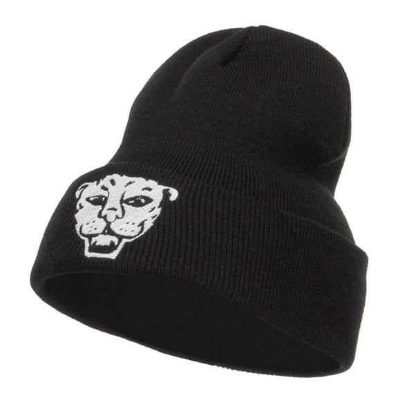 Tiger Emblem Embroidered Long Beanie - Black OSFM
