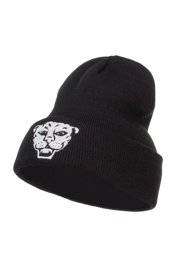 Tiger Emblem Embroidered Long Beanie - Black OSFM