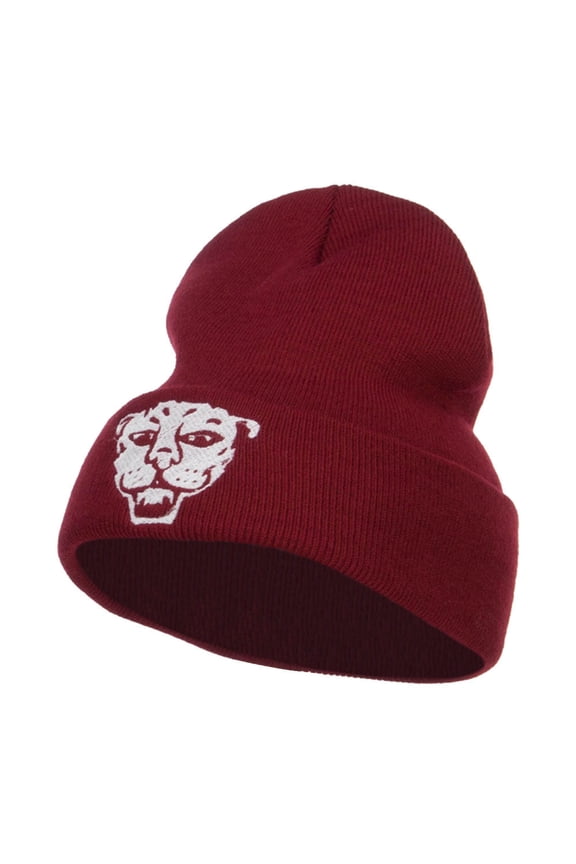 Tiger Emblem Embroidered Long Beanie - Maroon OSFM
