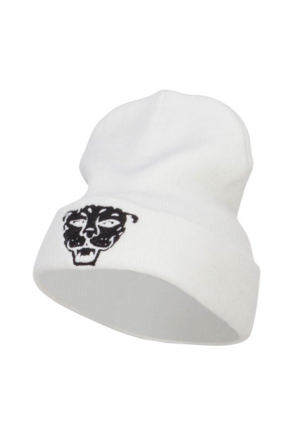 Tiger Emblem Embroidered Long Beanie - White OSFM