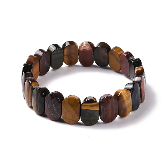 Tiger Eye 3 pc Natural Tiger Eye Oval Beaded Stretch Bracelet Gemstone Jewelry for Women Inner Diameter: 2-1/8 inch(5.4~5.5cm)