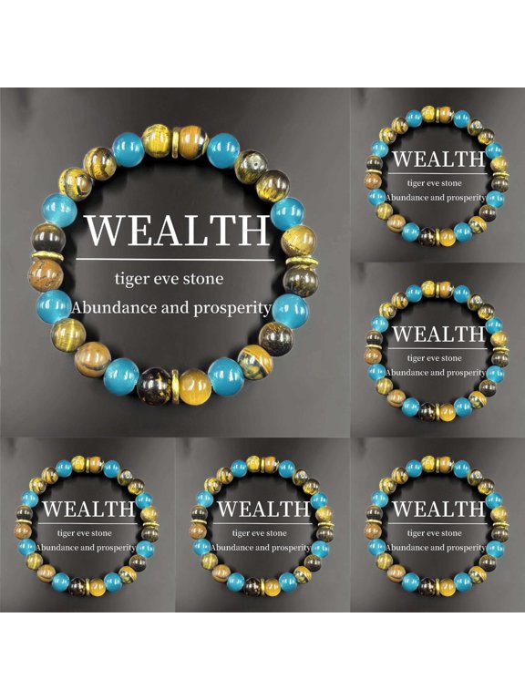 Tiger Eye And Blue Apatite Crystal Bracelet For Men And Women Wealth Attracting Stone Wristband Boho Adjustable Beaded Jewelry For Daily Wear