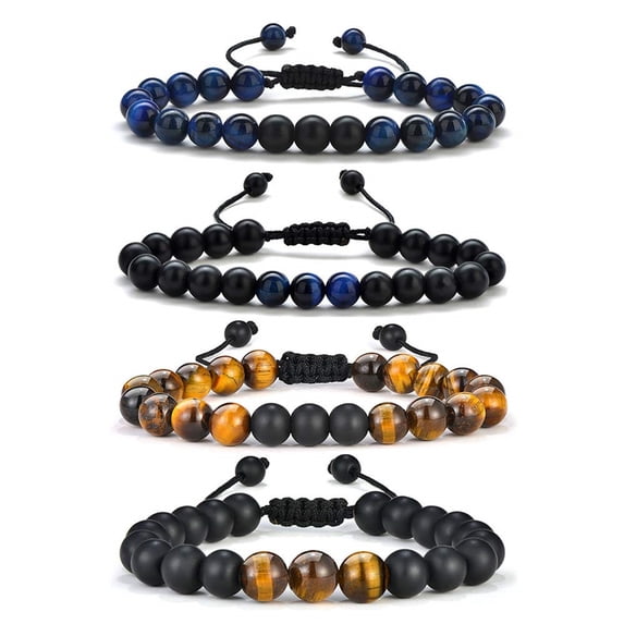 Turandoss 8mm Beaded Tigers Eye Bracelets Set for Men Boys Natural Lava Rock Stone Chakra Essential Oil Cool Jewelry Birthday Stress Relief Gifts for Men Teen Boys