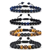 8mm Beaded Tigers Eye Bracelets Set for Men Boys Natural Lava Rock Stone Chakra Essential Oil Cool Jewelry Birthday Stre