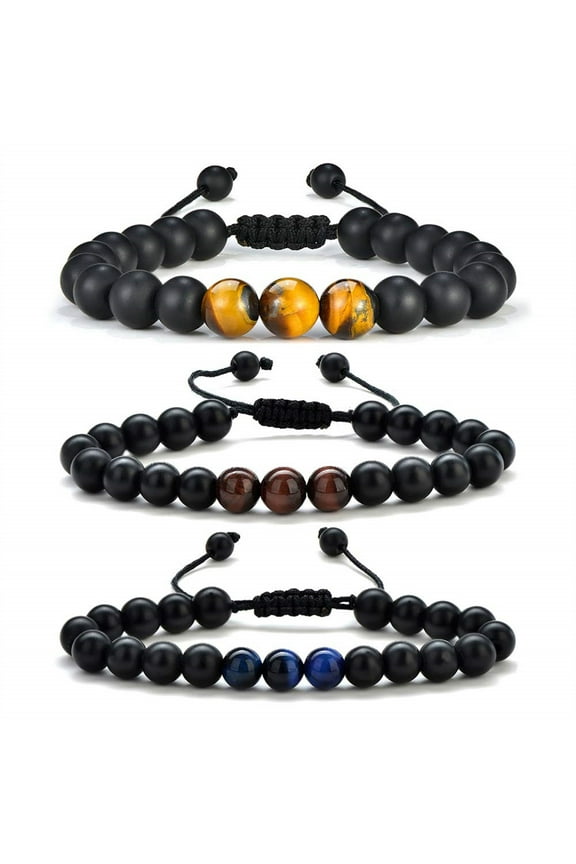 Natural Black Lava Rock Stone Bracelets for Men Adjustable Aromatherapy Essential Oil Diffuser Matching Jewelry Birthday Gifts for Men Women Husband