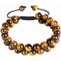 Tiger Eye Bracelets for Men,2 Layers 8mm Tiger Eye Beads Bracelets Nature Protection Crystals Adjustable Braided Beaded Bracelets Premium Nature Gemstone Men Bracelets Jewelry for Men Father